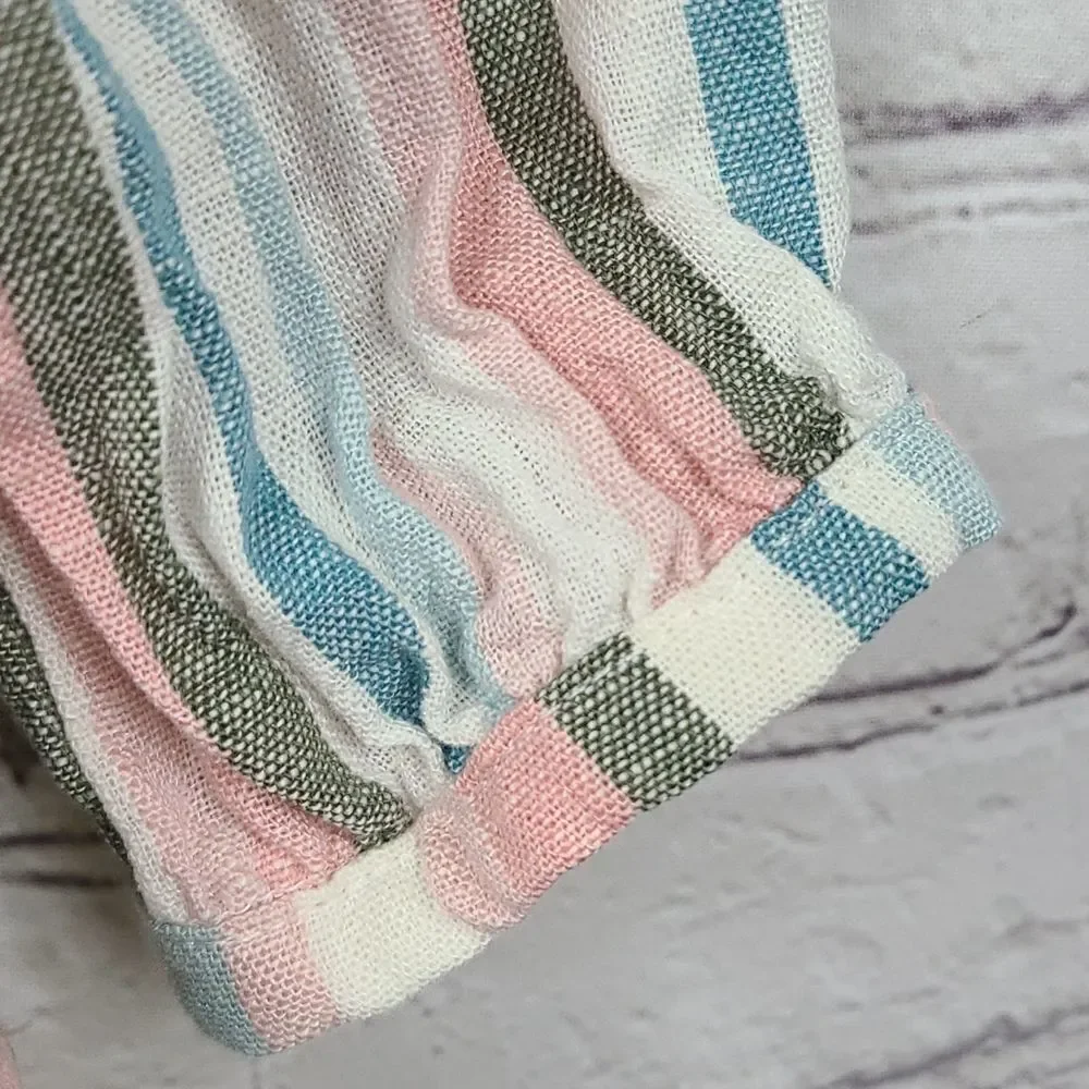 Carter's Girls 5T Linen Stripe Casual Top Long Sleeve Blouse Pink/Green/Blue